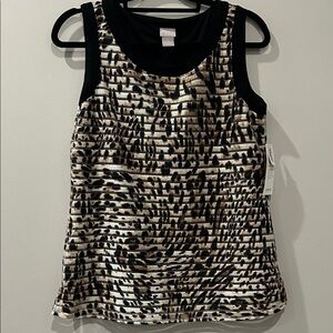 Chico's Black and Brown Animal Print Tank Top with velvet trim, Fully Lined